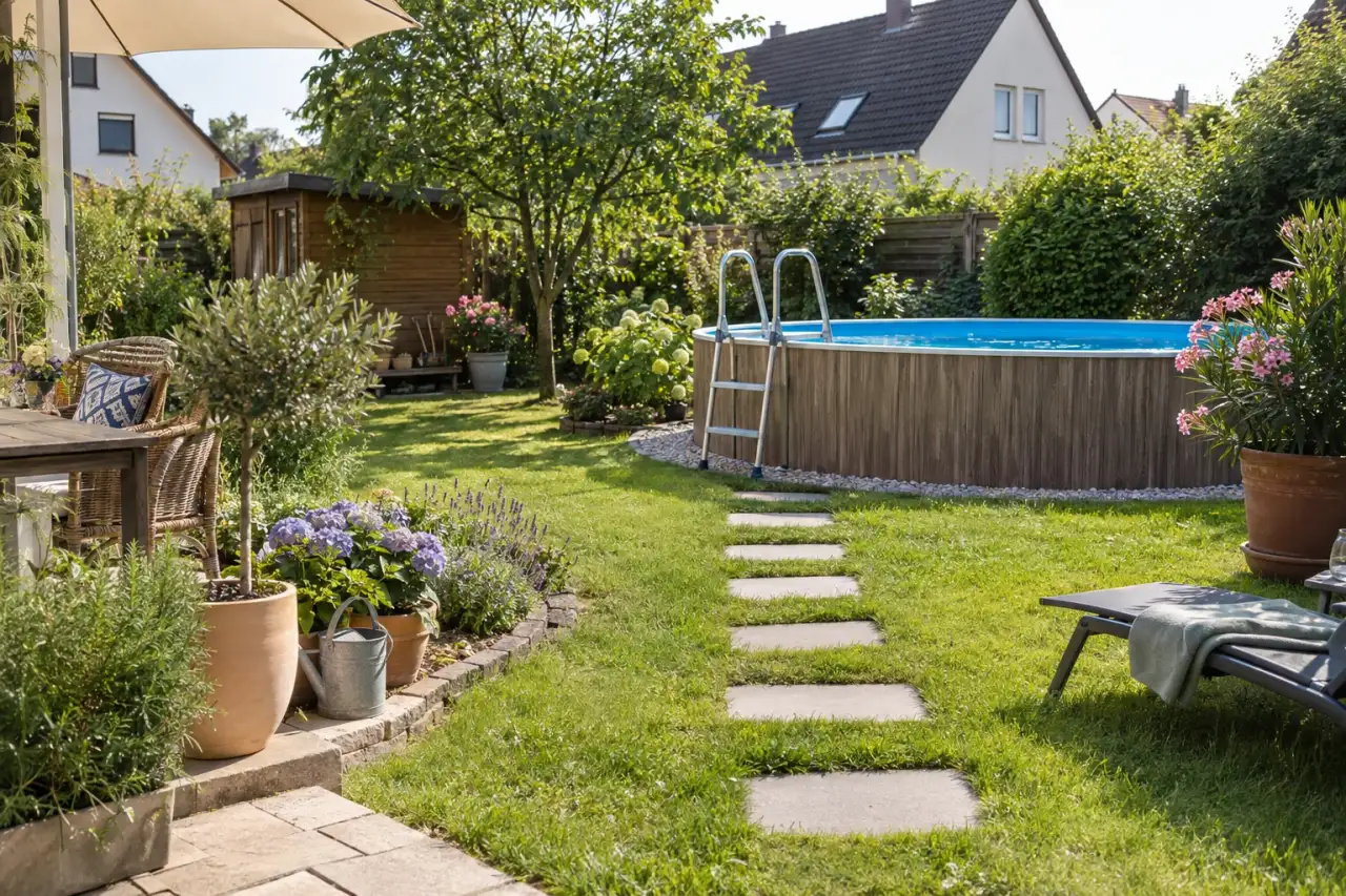 Klarer Weg führt zum Poolzugang.