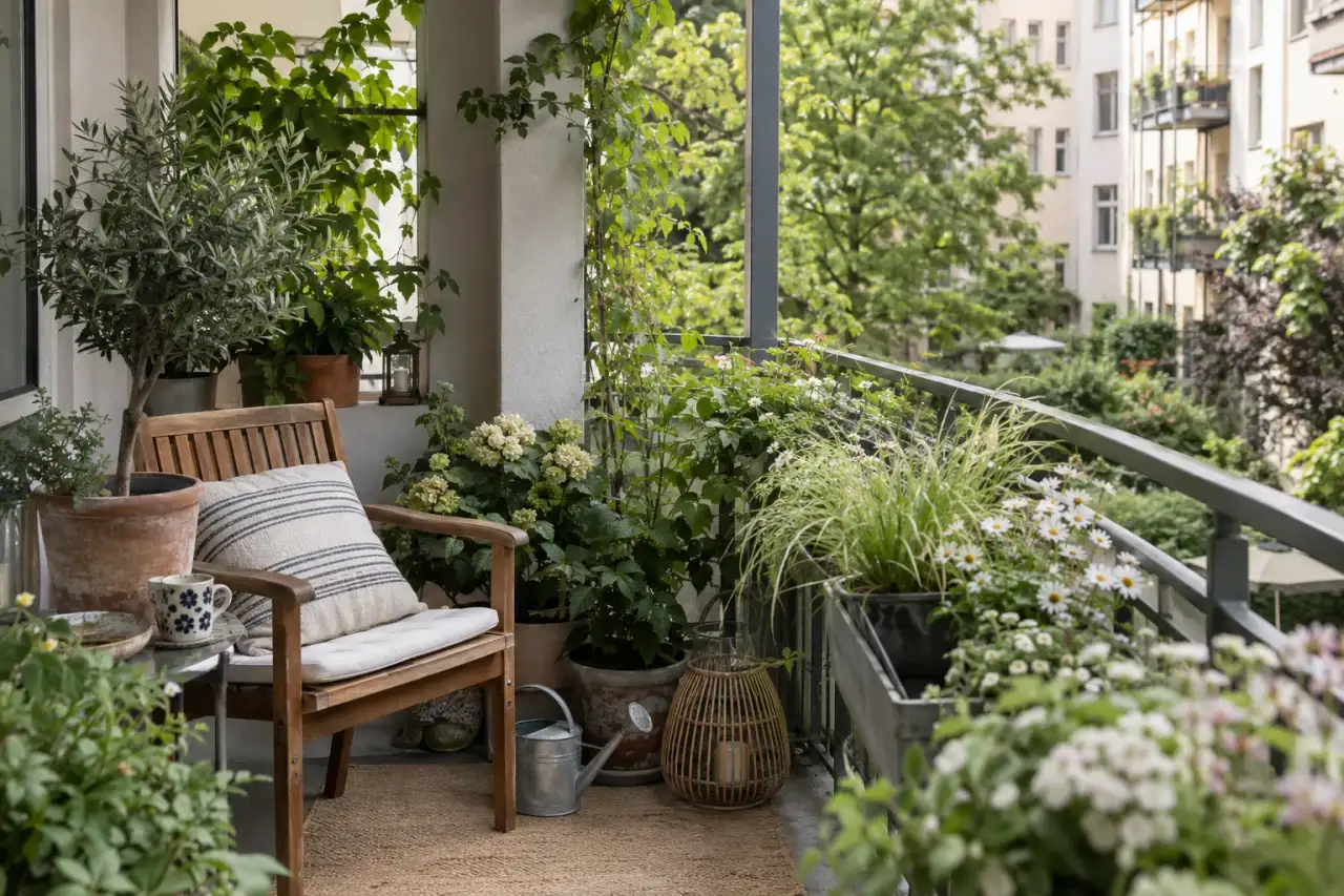 Ruhige grüne Atmosphäre auf einer Schattenloggia