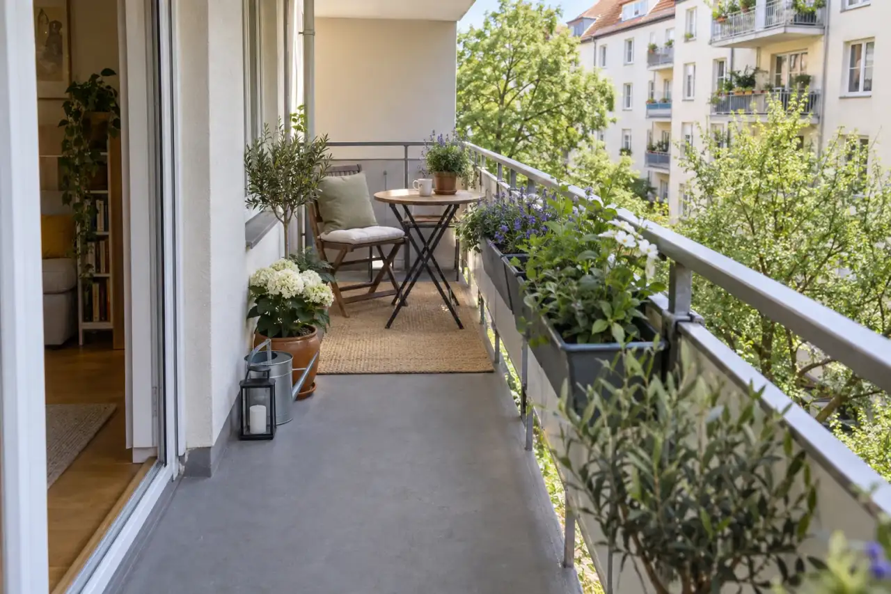 Freie Laufachse zwischen Balkontür und Sitzplatz.
