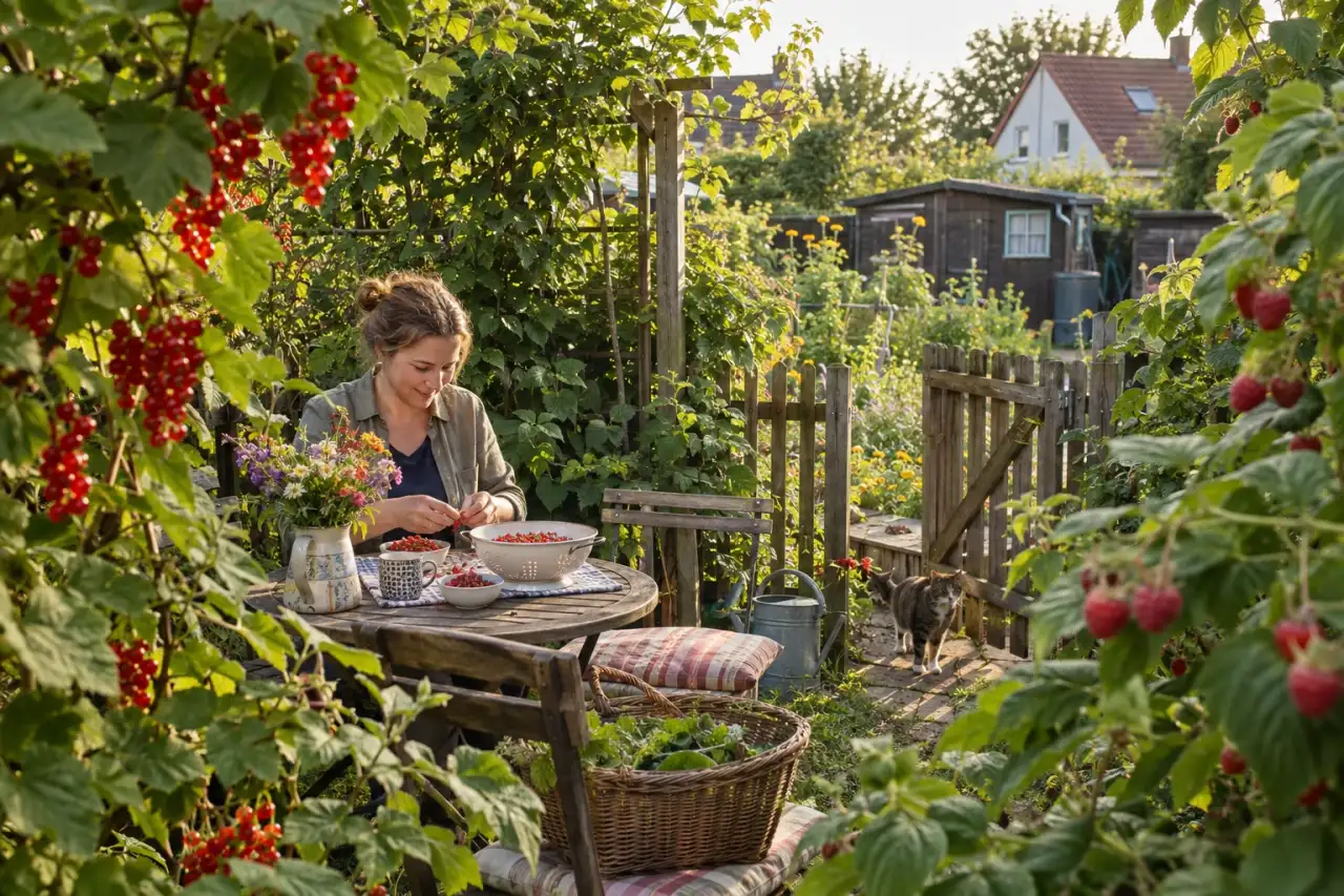 Dichte Beerenecke in einer kleinen Gartenkabine.