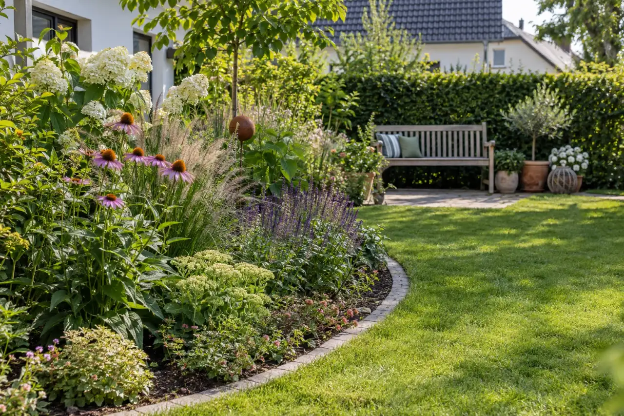 Eine klare Beetlinie führt den Blick durch den Garten.