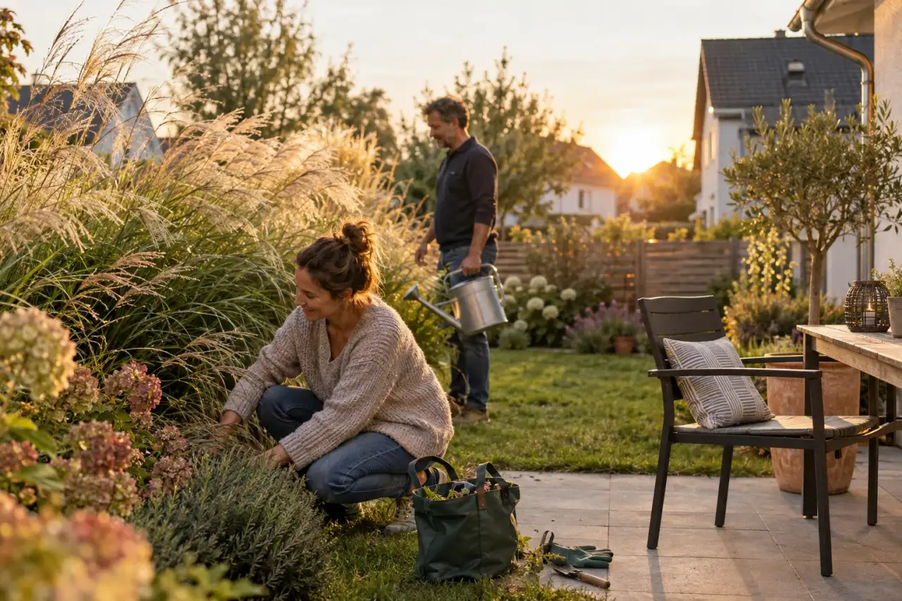 Gräser bewegen sich im Abendlicht