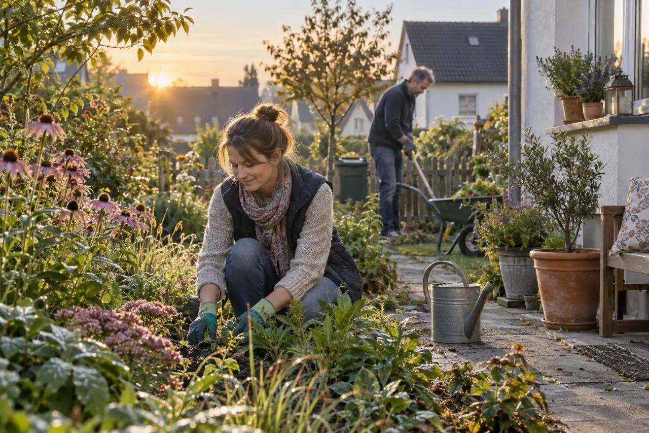 Morgenlicht auf niedrigen Beetpflanzen