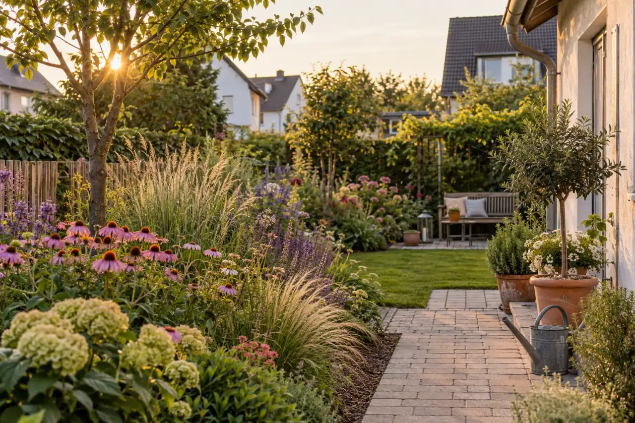 Ein fertiges Staudenbeet als einladender Gartenblick