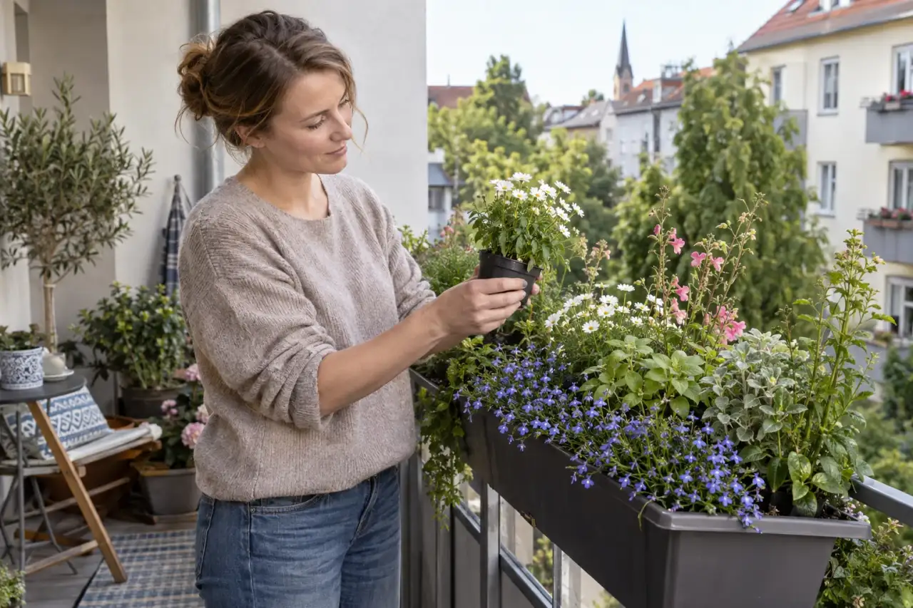 Vorderer Rand, mittlere Fülle und aufrechte Blüten bilden sichtbare Ebenen.