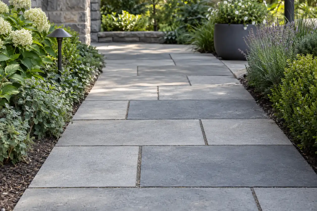 Betonpflaster mit kleinem Format im Garten.
