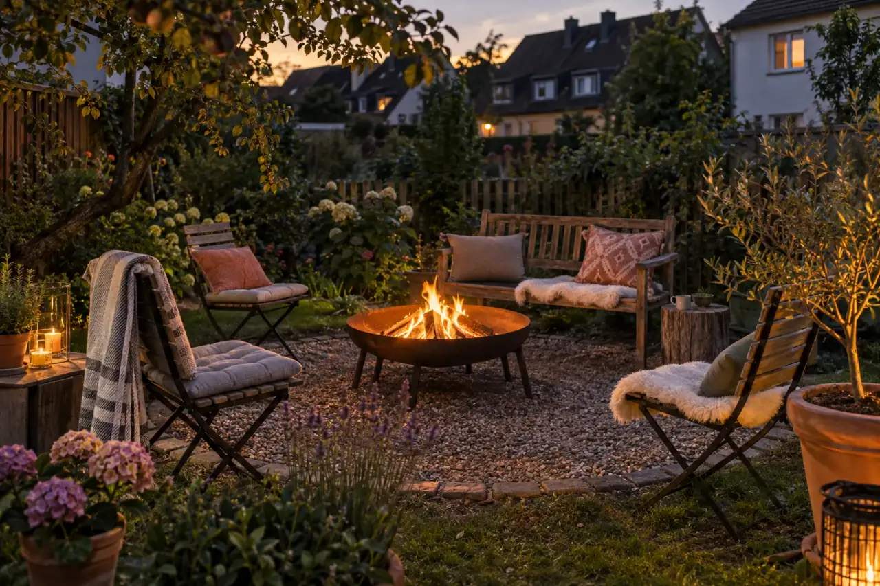 Gesellige Sitzrunde im warmen Abendlicht