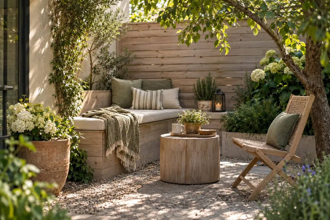 Helles Holz und Textilien machen eine bewegliche Sitzecke freundlich.