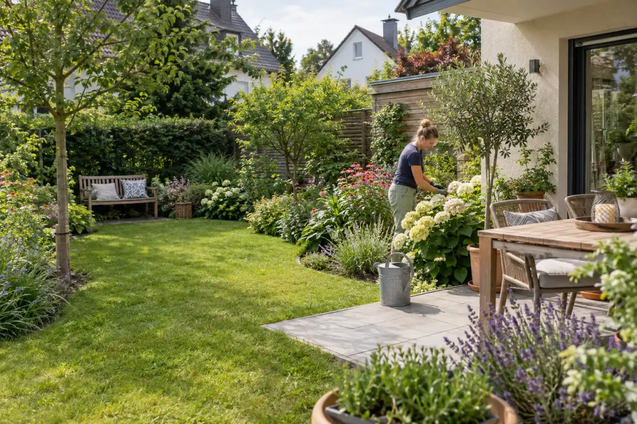 Auswahlfoto für einen schmalen, klar gegliederten Garten
