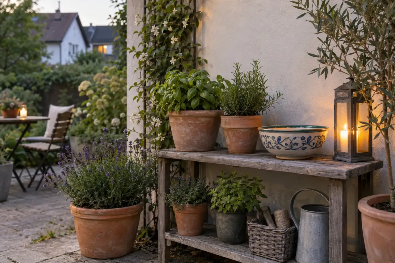 Persönliche Dekoration an einer Gartenwand