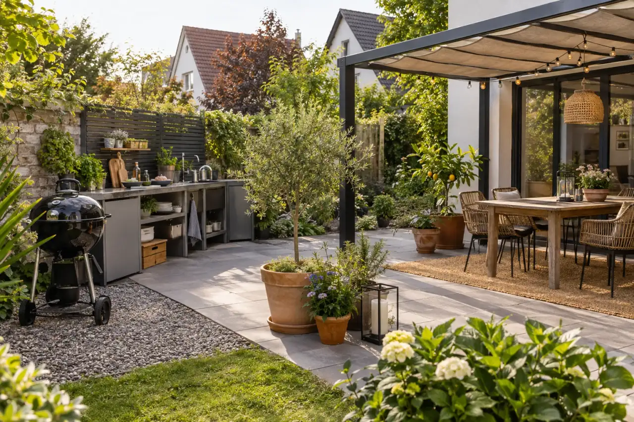 Gartenbereich mit unterschiedlichen Grillplatz-Ideen und klarer Nutzung.