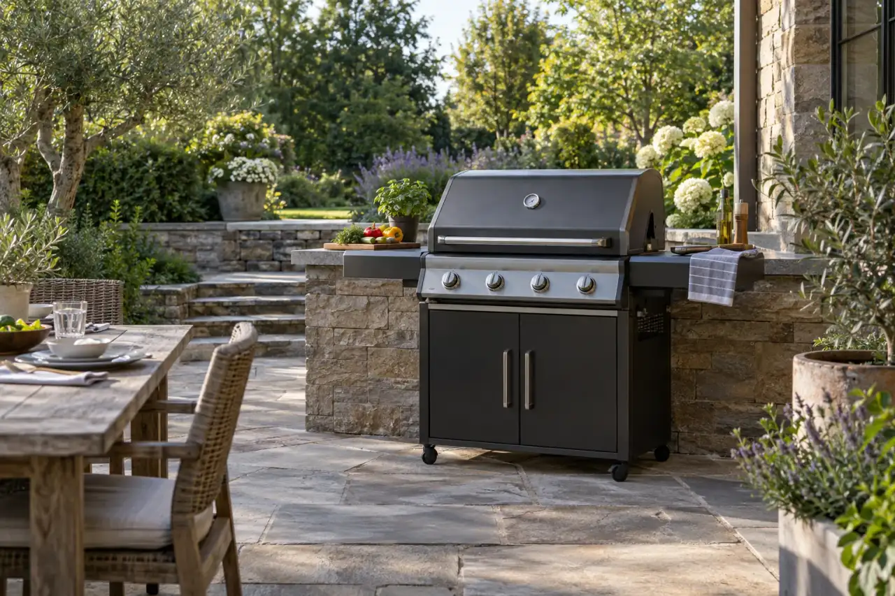 Grill als zentrales Element einer Kochzone.