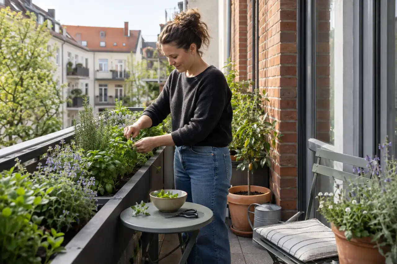 Klare Hochbeetgestaltung auf einer urbanen Terrasse.