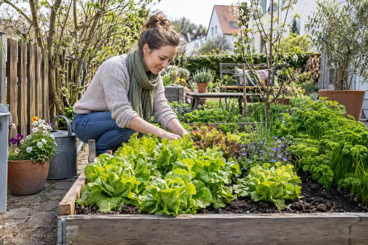 Frischer Salat als saisonale Füllung im Hochbeet