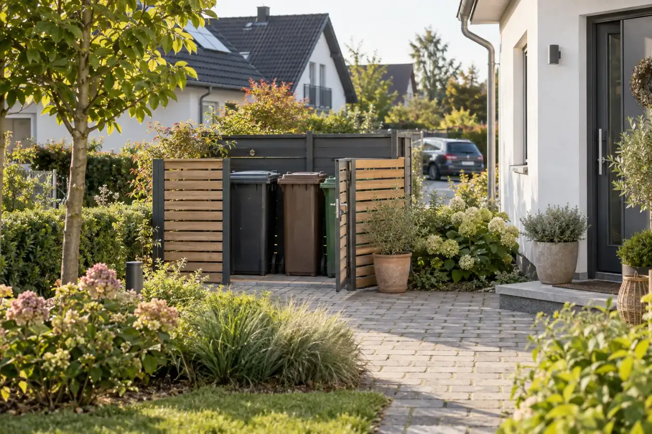 Kombinierte Einhausung mit offenen Seiten und geschützter Rückwand.