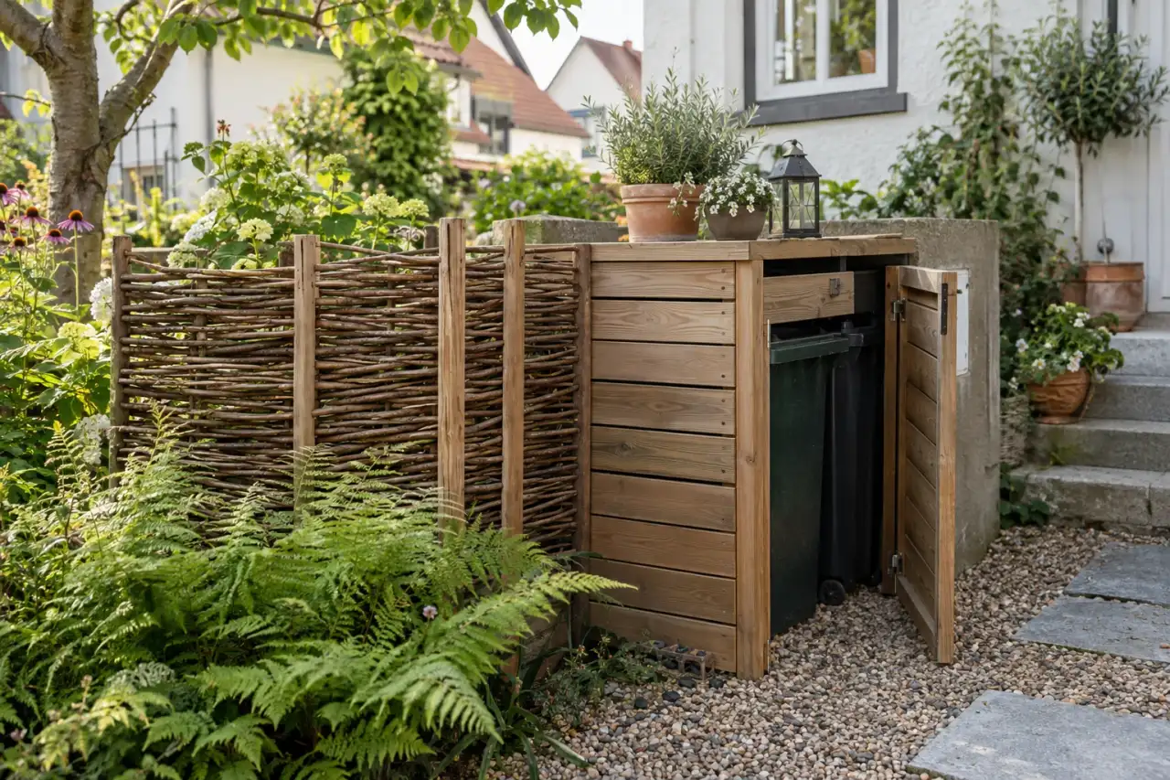 Geflochtene Weidenseite an einem naturnahen Müllplatz.