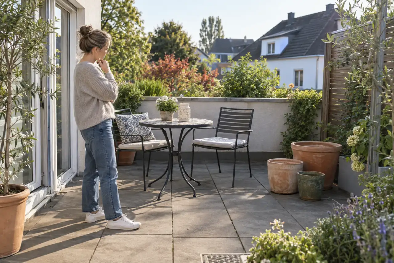 Eine Person prüft die passende Kübelgruppe für einen Sitzplatz.