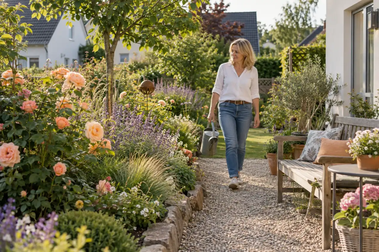 Ein zugängliches Rosenbeet passt zur täglichen Gartennutzung