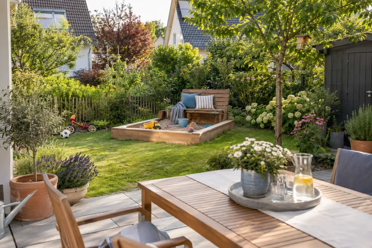 Sandkasten in direkter Nähe zur Terrasse.