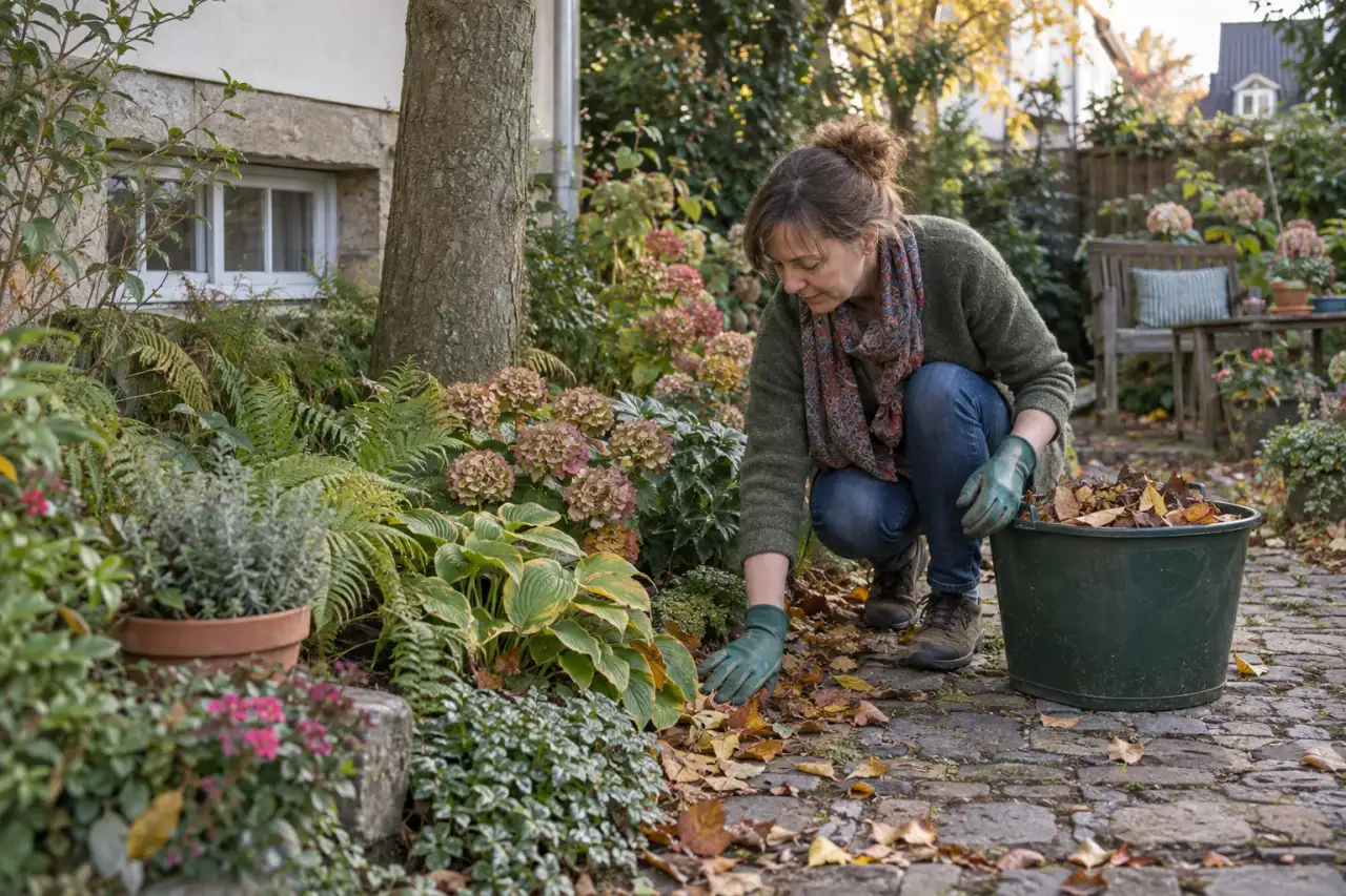 Gepflegtes Schattenbeet bleibt auch im Jahresverlauf klar und zugänglich.