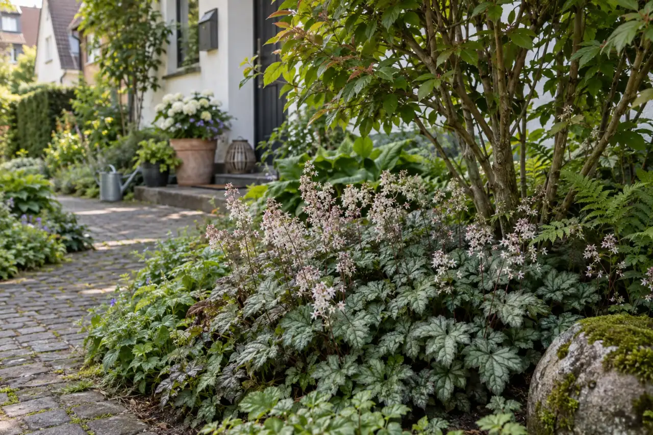 Schaumblüte im schattigen Vorgarten.