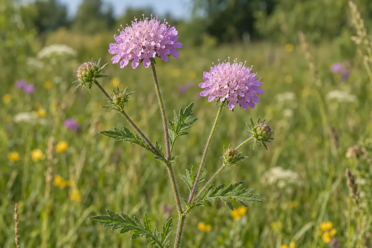 Blüten der Wiesen-Witwenblume auf feinen Stängeln