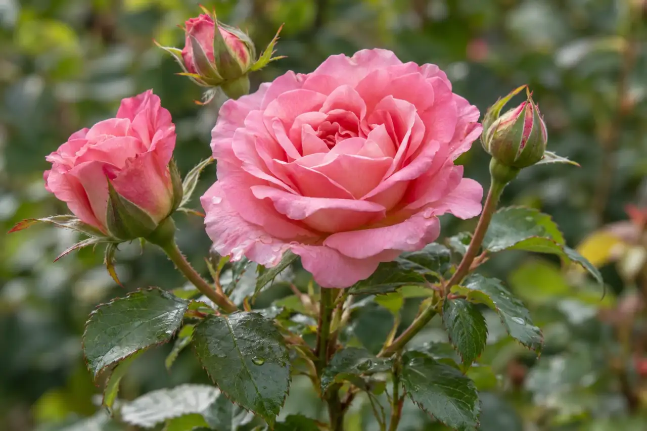 Nahaufnahme einer blühenden Duftrose mit gesundem Laub