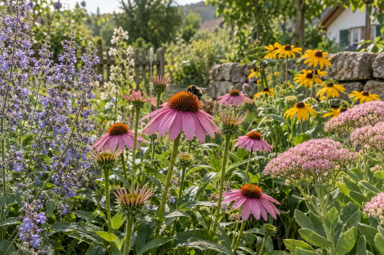 Standortgerechte Blütenstauden mit Blüten in verschiedenen Entwicklungsstadien