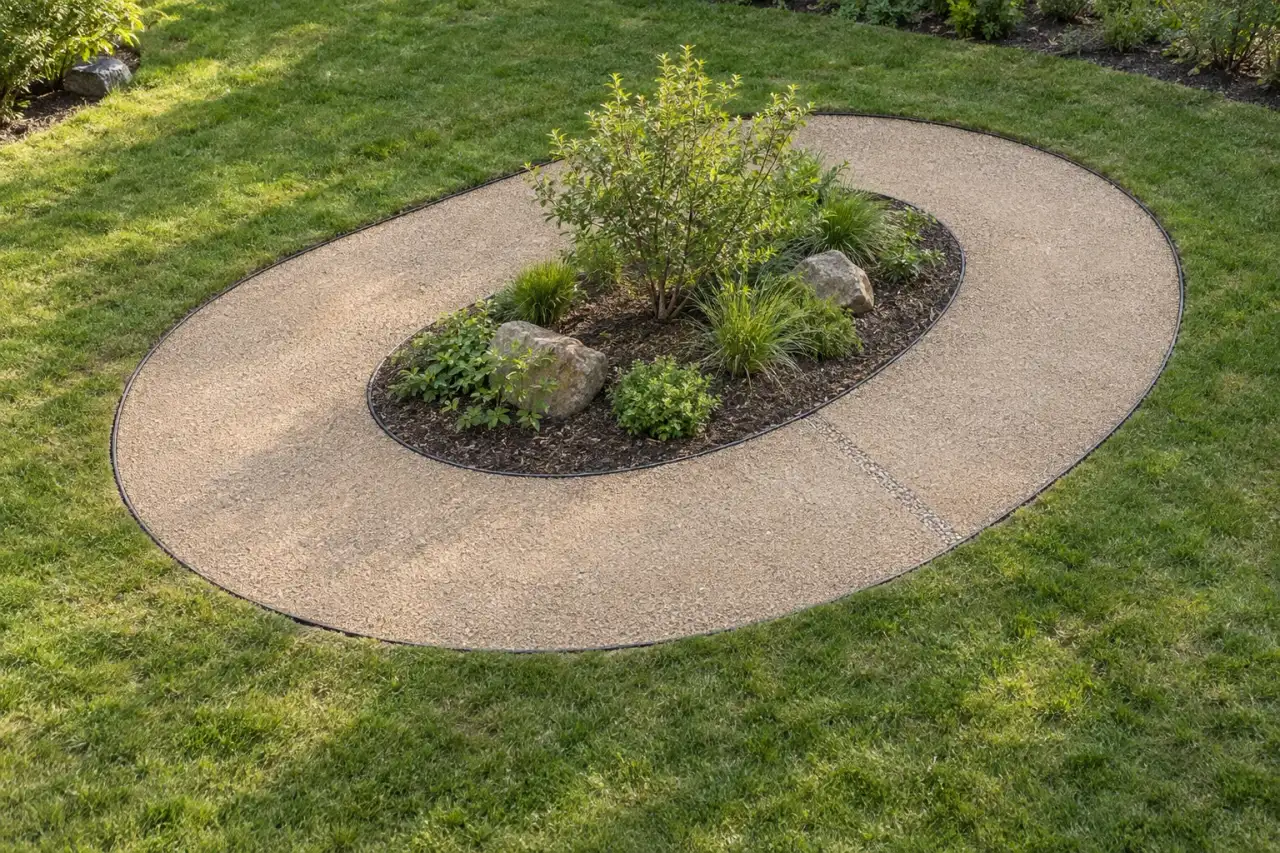 Belastbarer gebogener Gartenweg mit deutlich ausgebildeter Kante