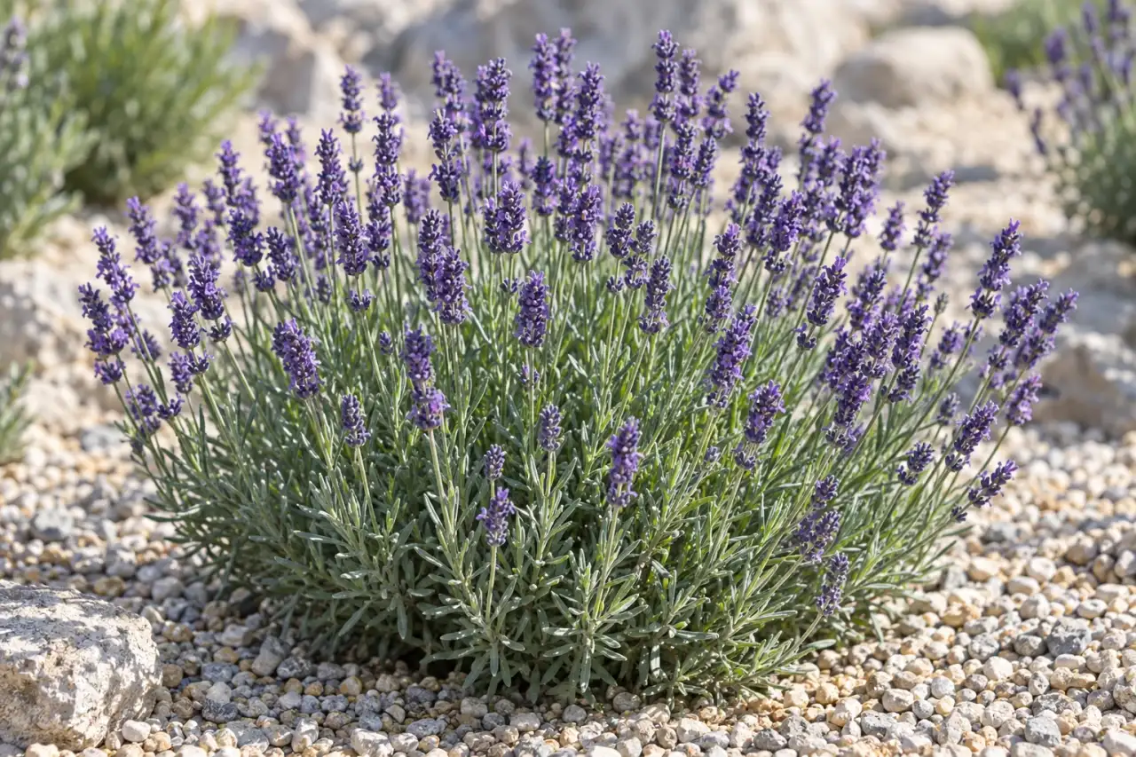 Echter Lavendel mit schmalen Blättern und violetten Blütenähren
