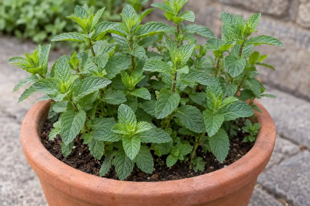 Minze in einem eigenen großen Terrakottagefäß