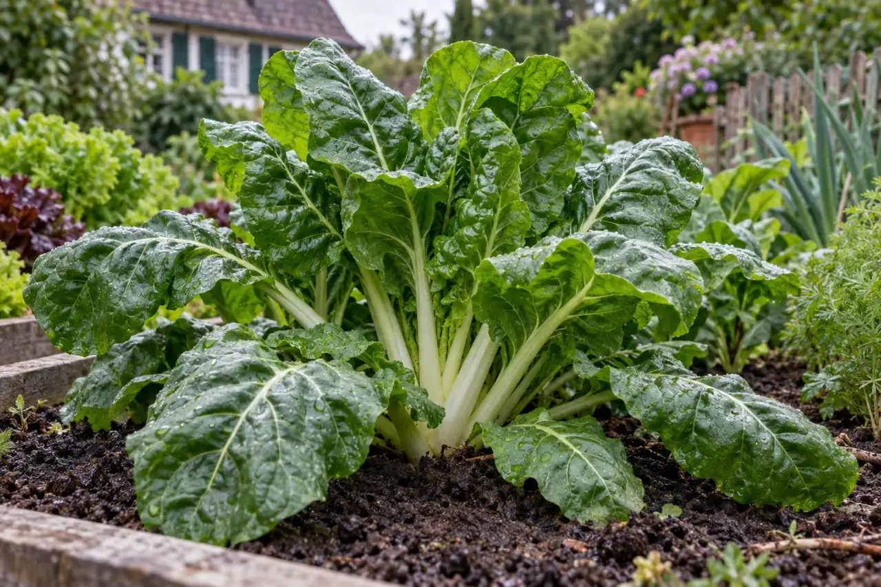 Blattgemüse mit kräftigen Blättern in einer Beetfläche