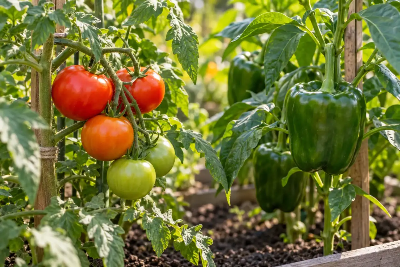 Fruchtgemüse mit sichtbaren Früchten und gesundem Laub
