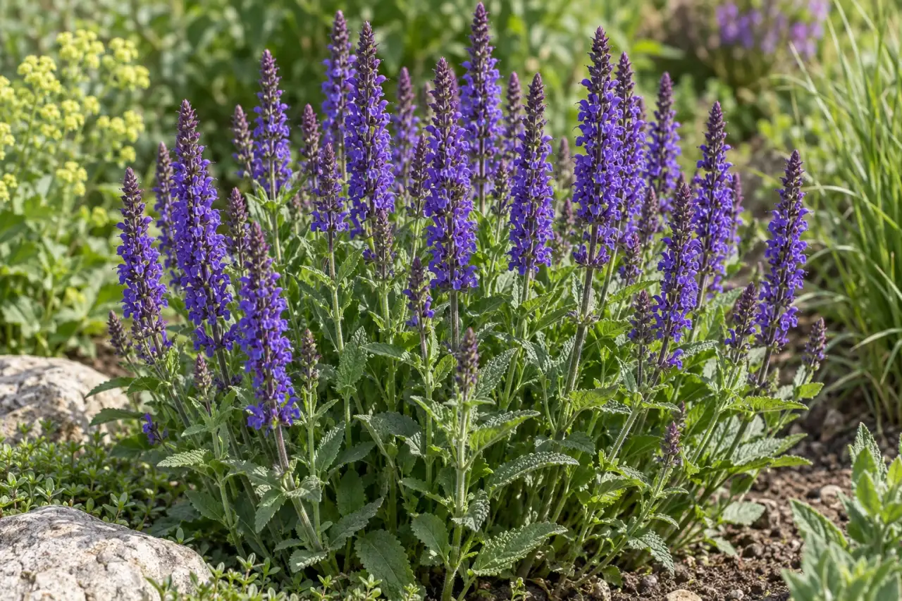 Violette Blütenstände von Steppen-Salbei in einer sonnigen Pflanzung