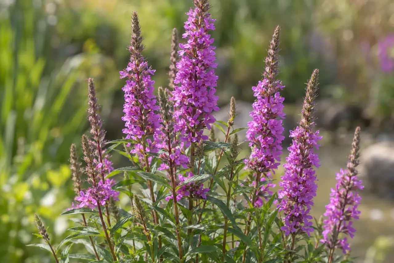 Blühender Blutweiderich mit aufrechten violetten Blütenständen