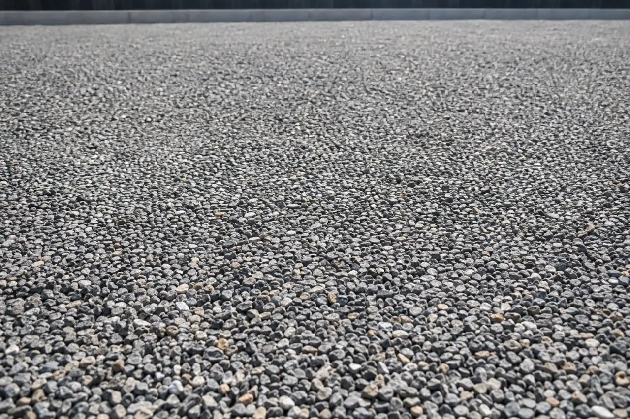 Offene Schotterfläche mit gleichmäßiger mineralischer Textur