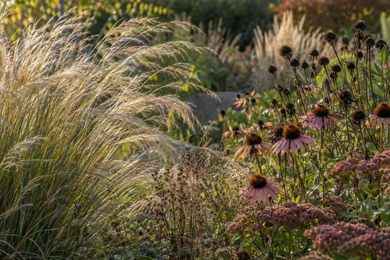 Bewegte Gräser, Blüten und Samenstände als jahreszeitlich lebendige Struktur