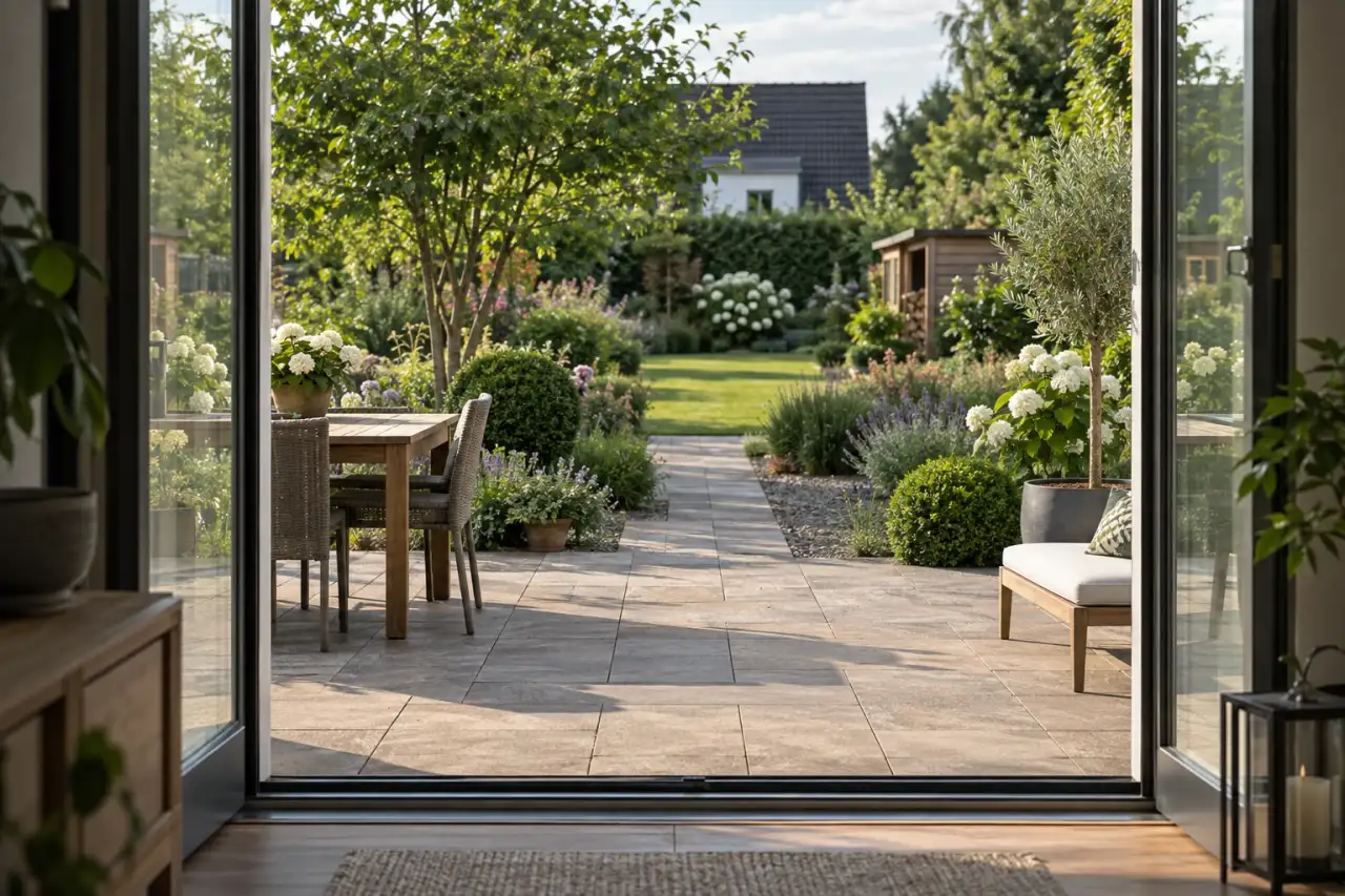 Fließender Übergang vom Haus über die Terrasse in den Garten