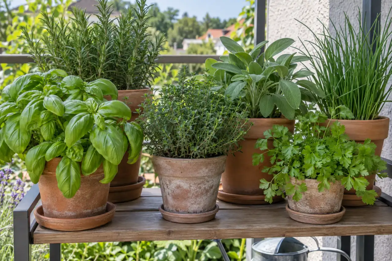 Küchen- und Duftkräuter in gut erreichbaren Terrassengefäßen