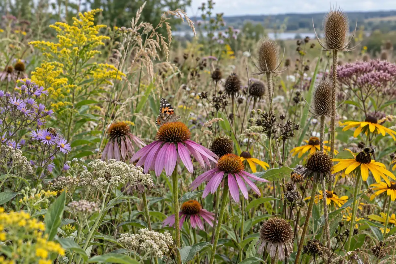 Samenreiche Wildstauden mit Blüten und reifen Samenständen