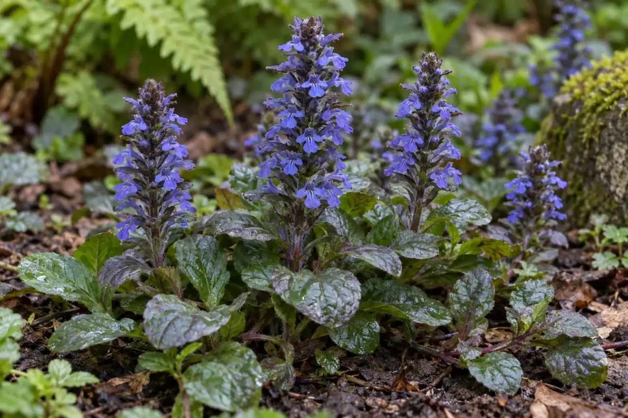 Kriechender Günsel mit blauvioletten Blütenständen im Detail