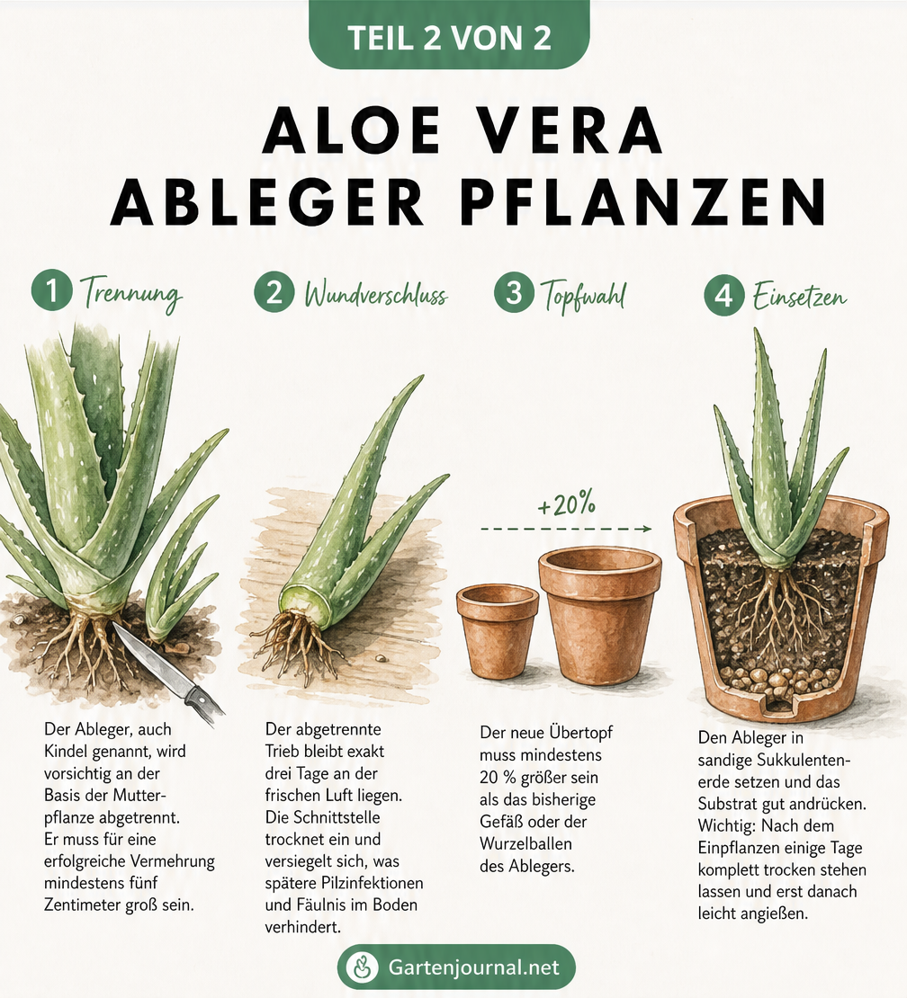 Schritt-für-Schritt-Anleitung zum Abtrennen und Einpflanzen von Aloe vera Ablegern