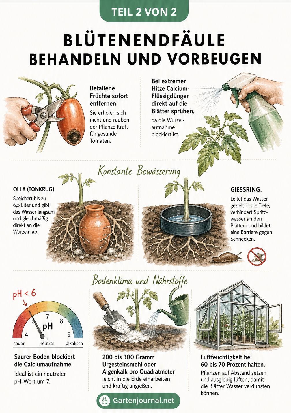 Methoden zur Behandlung und Vorbeugung von Blütenendfäule bei Tomaten durch Bewässerung und Bodenverbesserung