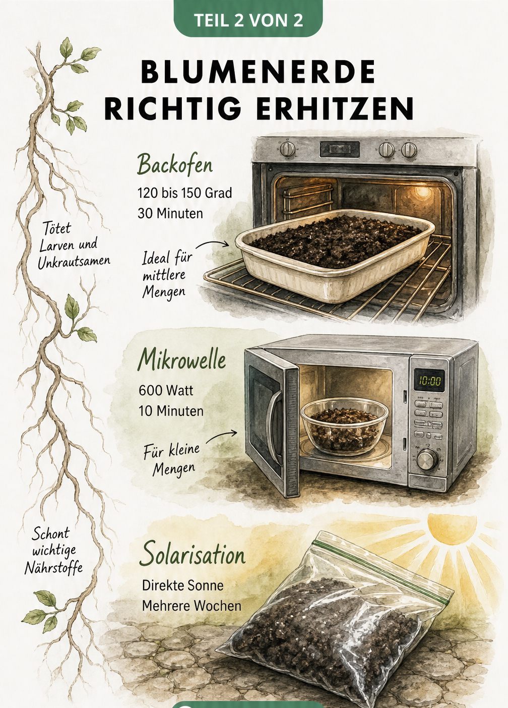 Vergleich der Sterilisationsmethoden für Blumenerde: Backofen, Mikrowelle und Solarisation