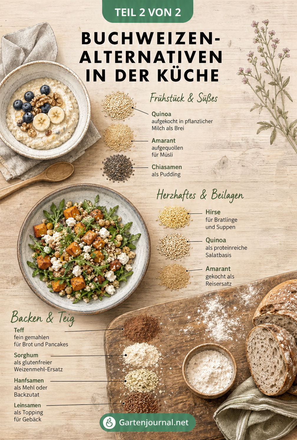Verwendung von Buchweizen-Alternativen in der Küche für Frühstück, Herzhaftes und Backen