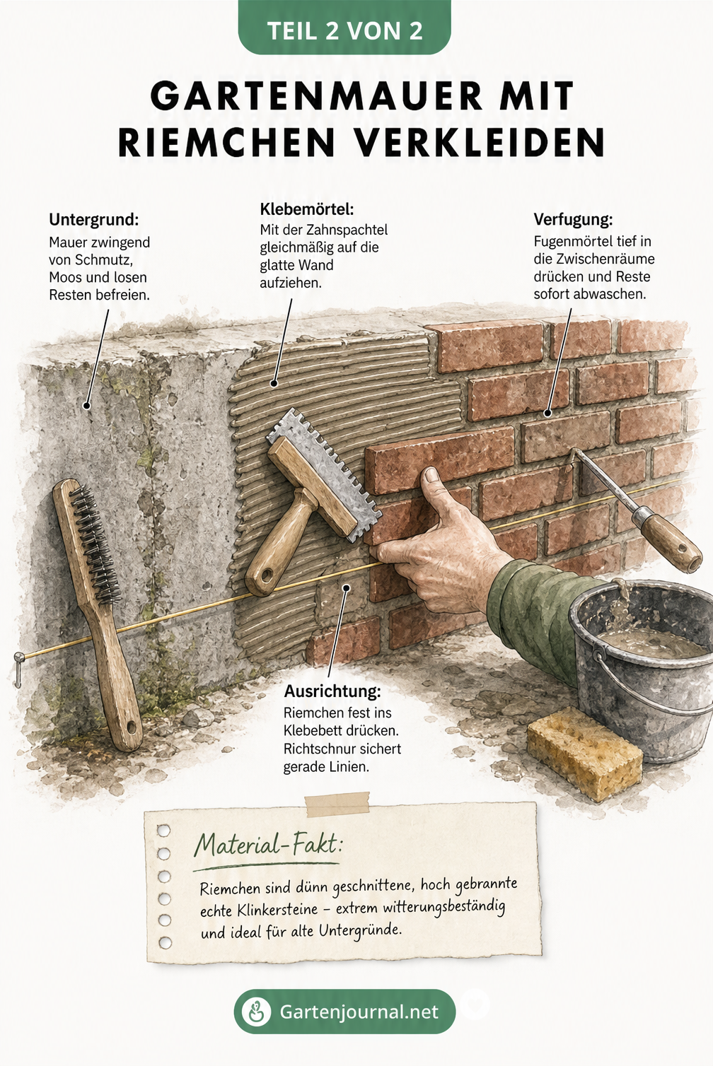 Schritt-für-Schritt-Anleitung zum Verkleiden einer alten Betonmauer mit Klinker-Riemchen