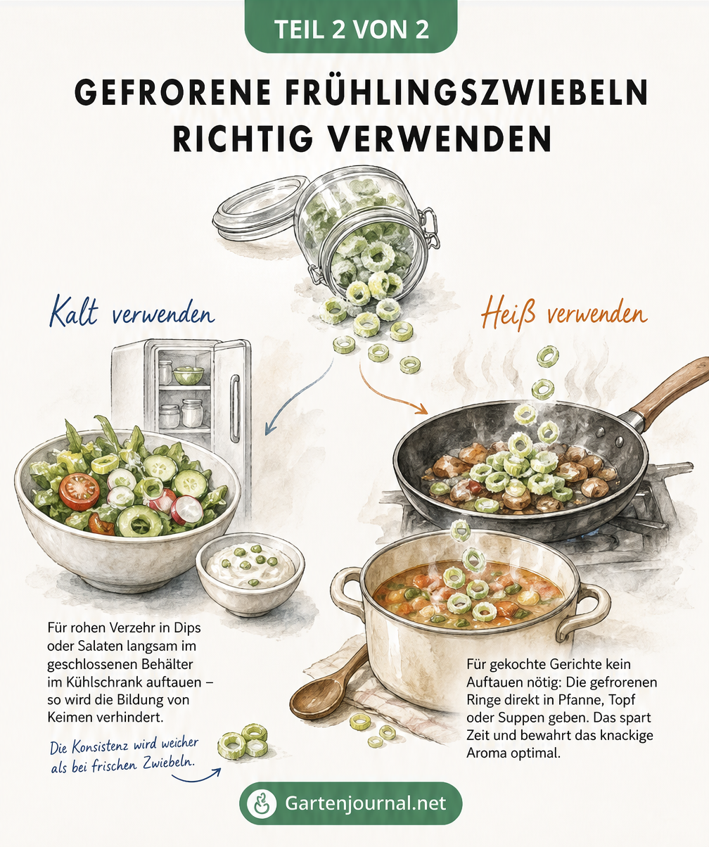Gegenüberstellung der Verwendung von gefrorenen Frühlingszwiebeln für kalte und warme Speisen