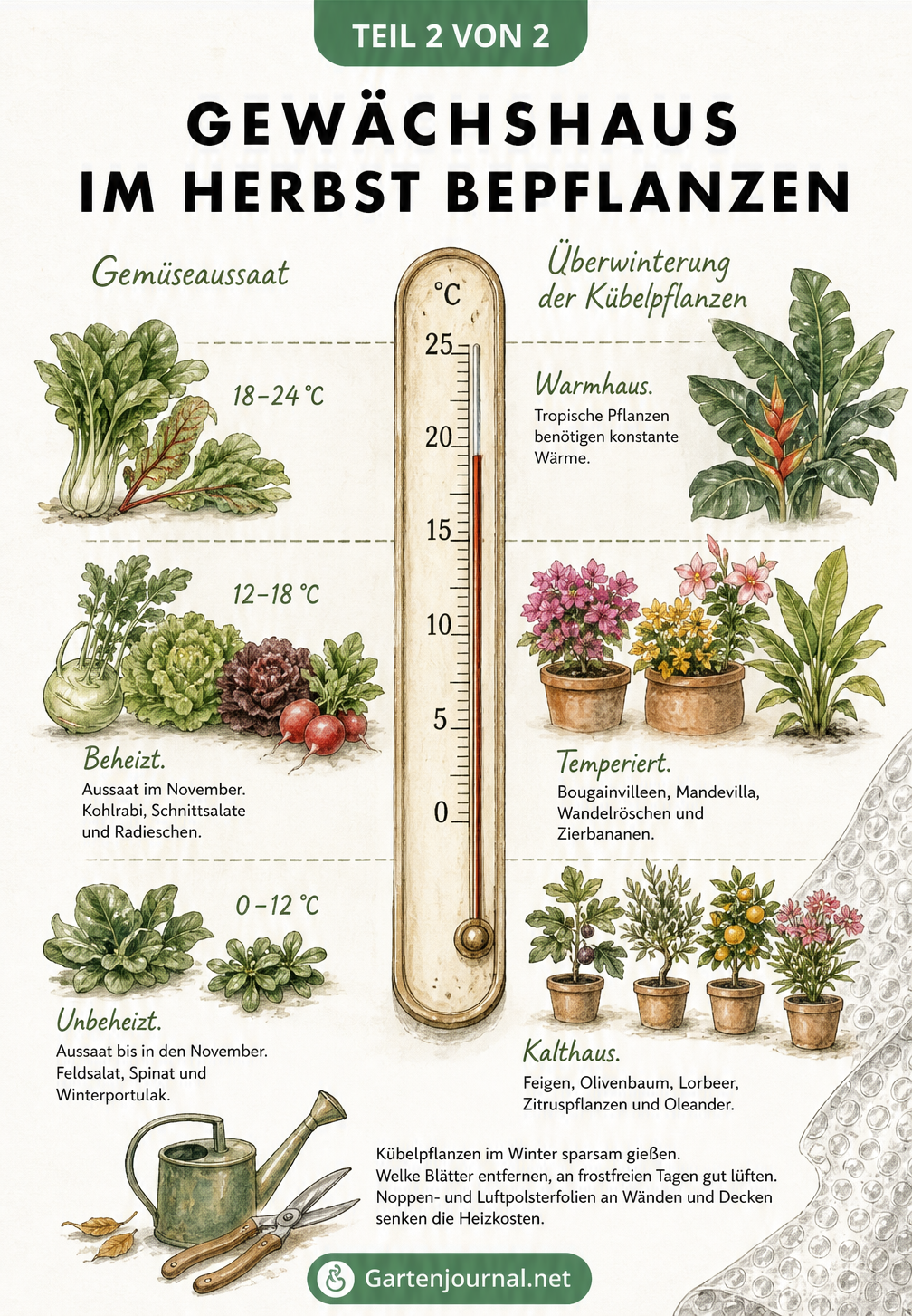 Vintage-Thermometer mit Temperaturbereichen für die Gemüseaussaat und Überwinterung von Kübelpflanzen im Gewächshaus