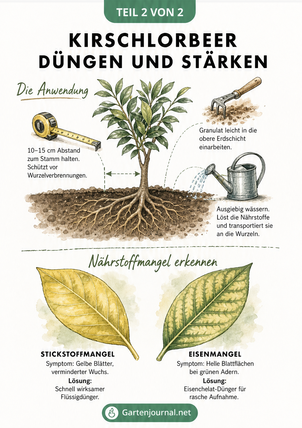 Anleitung zur Düngeranwendung am Kirschlorbeer und Erkennung von Nährstoffmangel