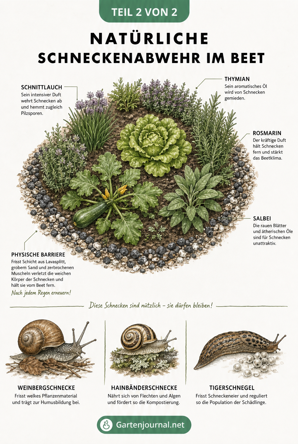 Isometrische Darstellung eines Gartenbeets mit schützendem Pflanzring aus Kräutern